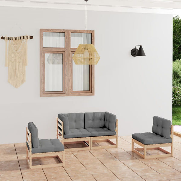vidaXL Salon de jardin 4 pcs avec coussins, bois de pin massif