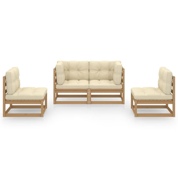 4-tlg. Garten-Lounge-Set mit Kissen Kiefer Massivholz