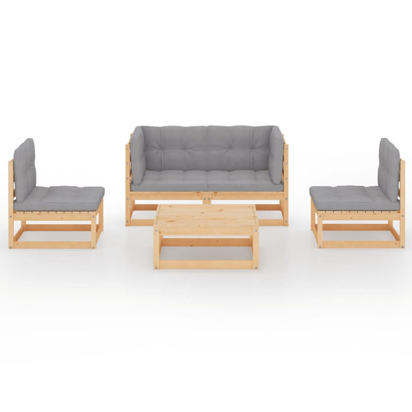 5-tlg. Garten-Lounge-Set mit Kissen Kiefer Massivholz