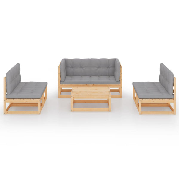 7-tlg. Garten-Lounge-Set mit Kissen Kiefer Massivholz