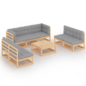 8-tlg. Garten-Lounge-Set mit Kissen Kiefer Massivholz