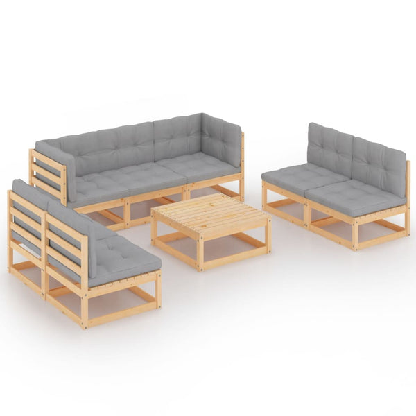 8-tlg. Garten-Lounge-Set mit Kissen Kiefer Massivholz