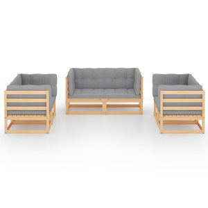 6-tlg. Garten-Lounge-Set mit Kissen Kiefer Massivholz