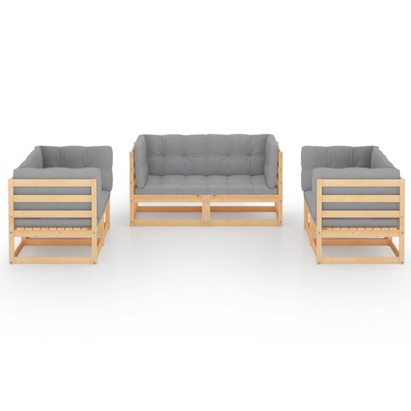 6-tlg. Garten-Lounge-Set mit Kissen Kiefer Massivholz