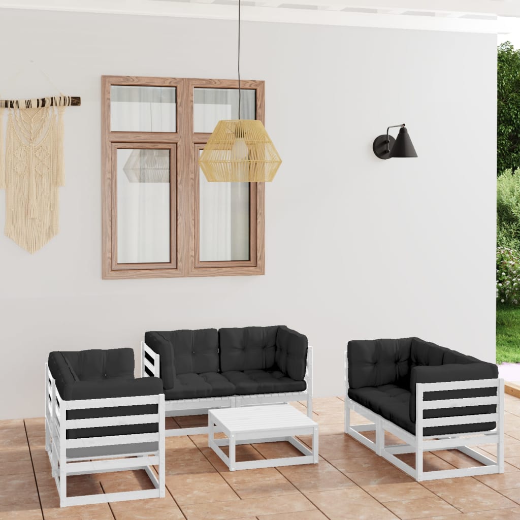 7-tlg. Garten-Lounge-Set mit Kissen Kiefer Massivholz