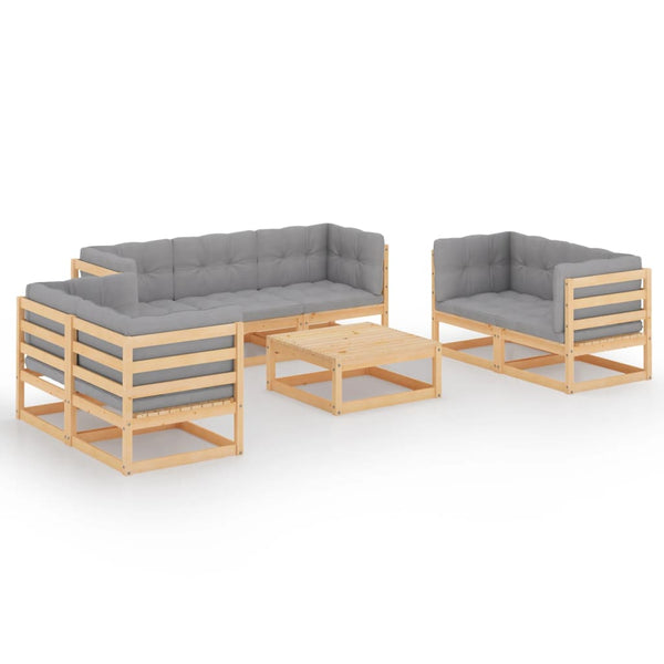 vidaXL Salon de jardin 8 pcs avec coussins, bois de pin massif