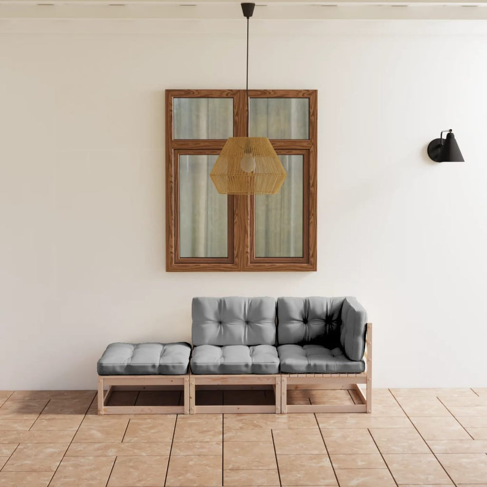 3-tlg. Garten-Lounge-Set mit Kissen Massivholz Kiefer