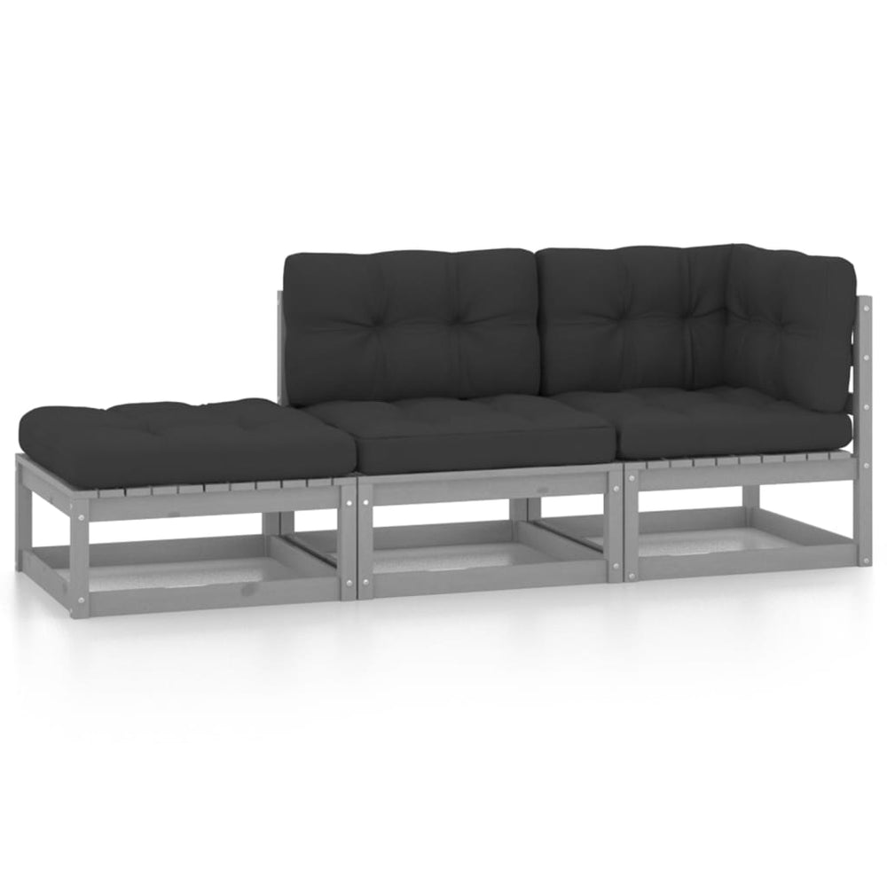 3-tlg. Garten-Lounge-Set mit Kissen Kiefer Massivholz