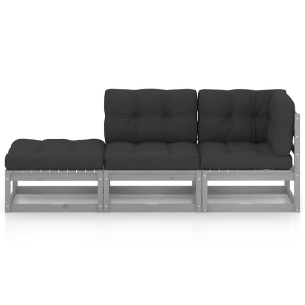 3-tlg. Garten-Lounge-Set mit Kissen Kiefer Massivholz