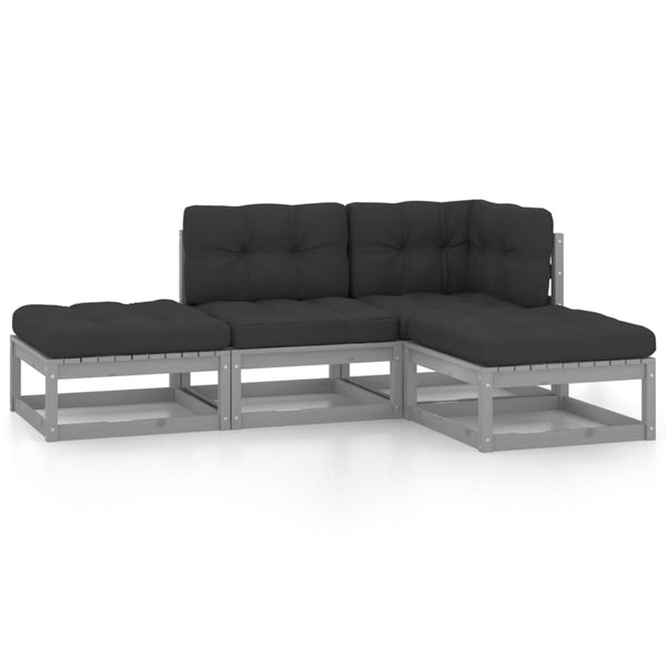 4-tlg. Garten-Lounge-Set mit Kissen Kiefer Massivholz