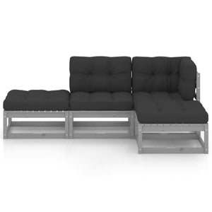 4-tlg. Garten-Lounge-Set mit Kissen Kiefer Massivholz