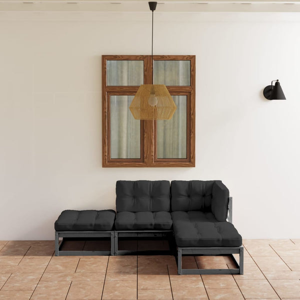 4-tlg. Garten-Lounge-Set mit Kissen Kiefer Massivholz