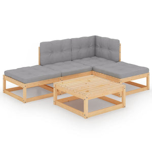 5-tlg. Garten-Lounge-Set mit Kissen Kiefer Massivholz