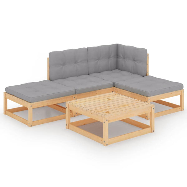5-tlg. Garten-Lounge-Set mit Kissen Kiefer Massivholz