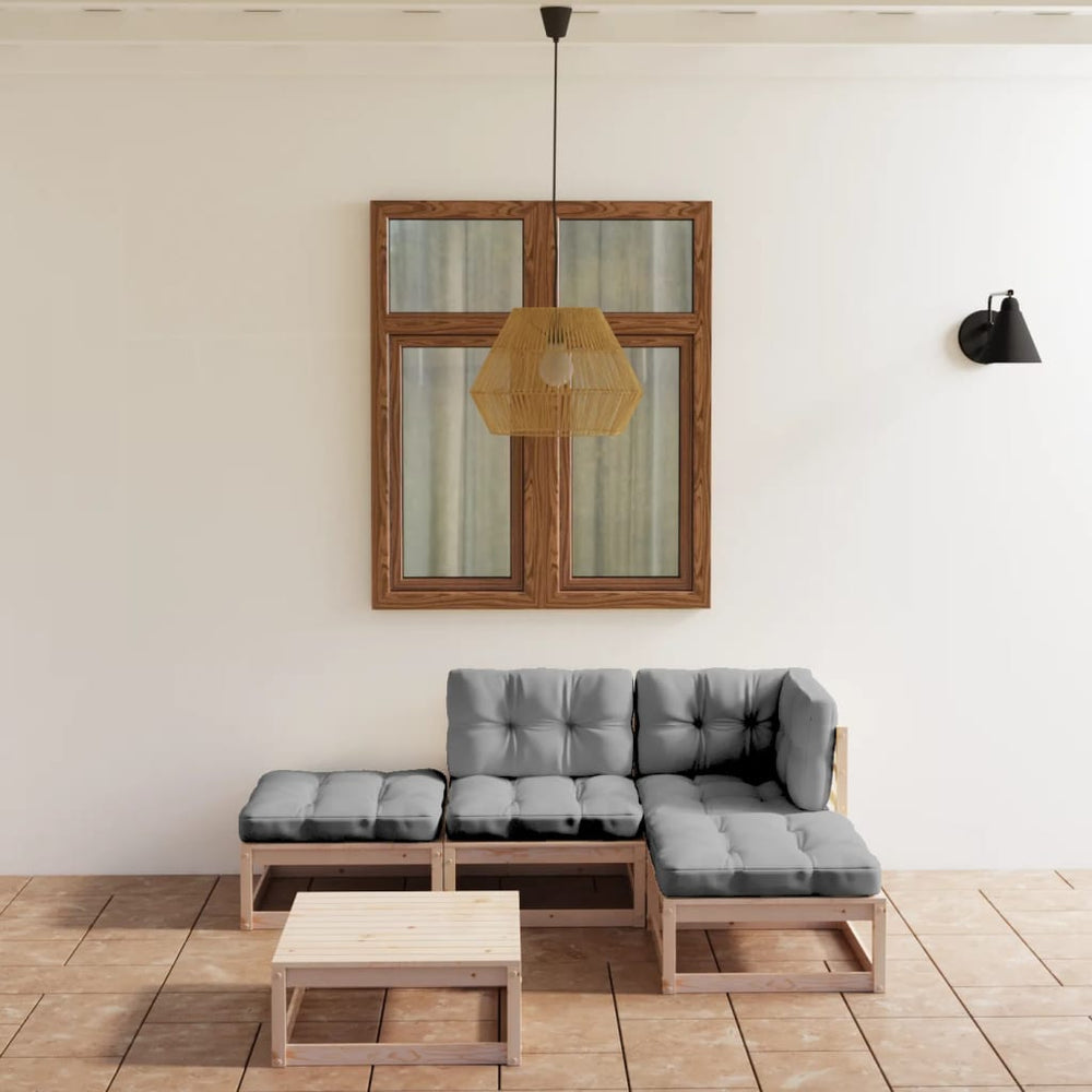 5-tlg. Garten-Lounge-Set mit Kissen Kiefer Massivholz