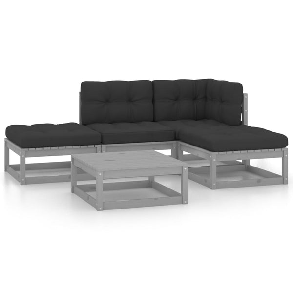 5-tlg. Garten-Lounge-Set mit Kissen Kiefer Massivholz