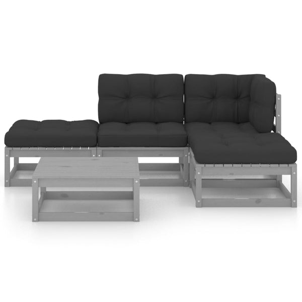 5-tlg. Garten-Lounge-Set mit Kissen Kiefer Massivholz