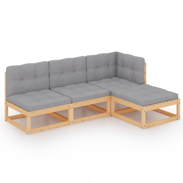 4-tlg. Garten-Lounge-Set mit Kissen Kiefer Massivholz