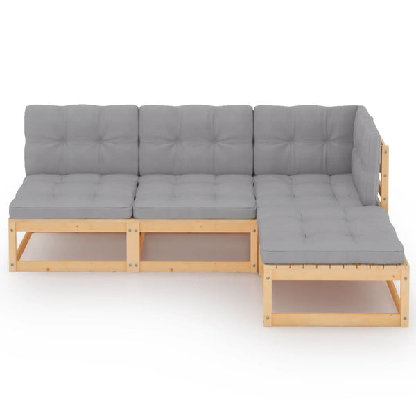 4-tlg. Garten-Lounge-Set mit Kissen Kiefer Massivholz