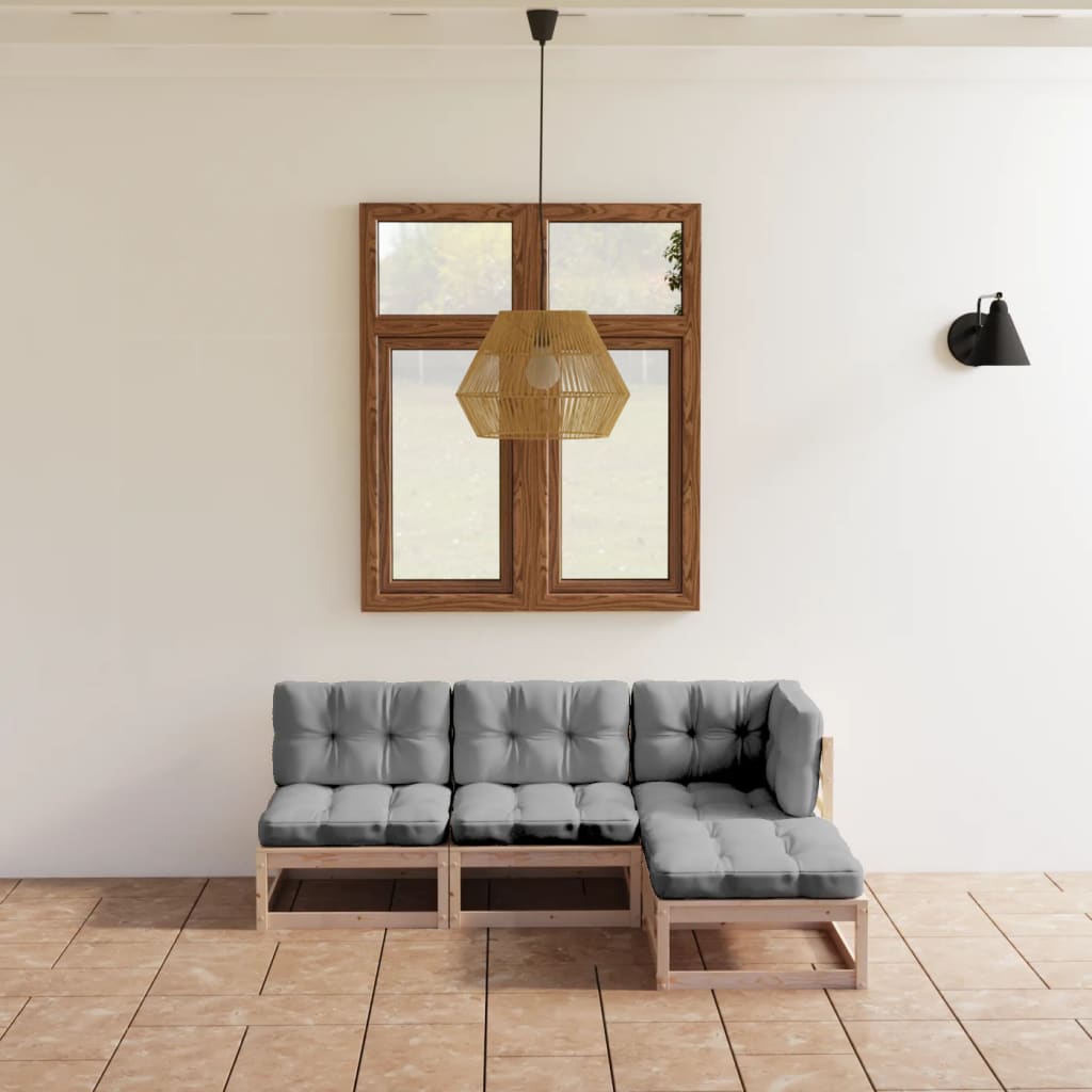 4-tlg. Garten-Lounge-Set mit Kissen Kiefer Massivholz
