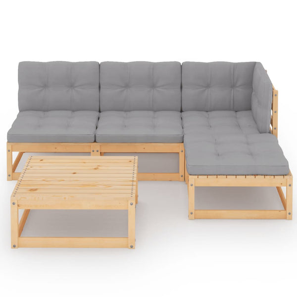 5-tlg. Garten-Lounge-Set mit Kissen Kiefer Massivholz