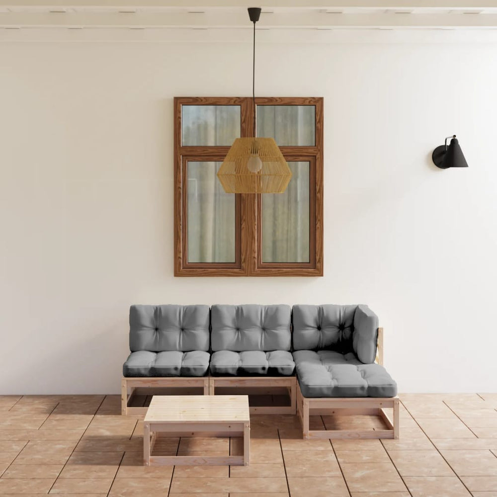 5-tlg. Garten-Lounge-Set mit Kissen Kiefer Massivholz