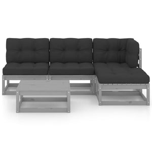 5-tlg. Garten-Lounge-Set mit Kissen Kiefer Massivholz