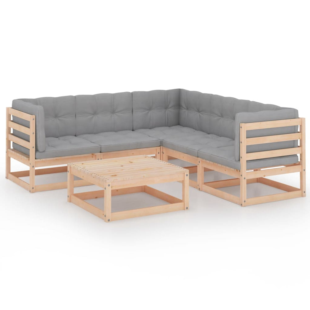 6-tlg. Garten-Lounge-Set mit Kissen Kiefer Massivholz