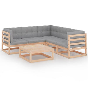 6-tlg. Garten-Lounge-Set mit Kissen Kiefer Massivholz