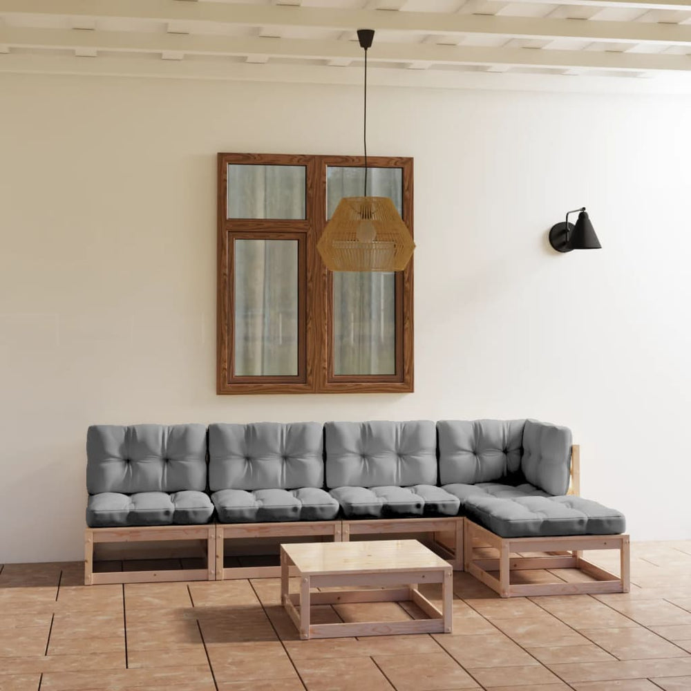 6-tlg. Garten-Lounge-Set mit Kissen Kiefer Massivholz