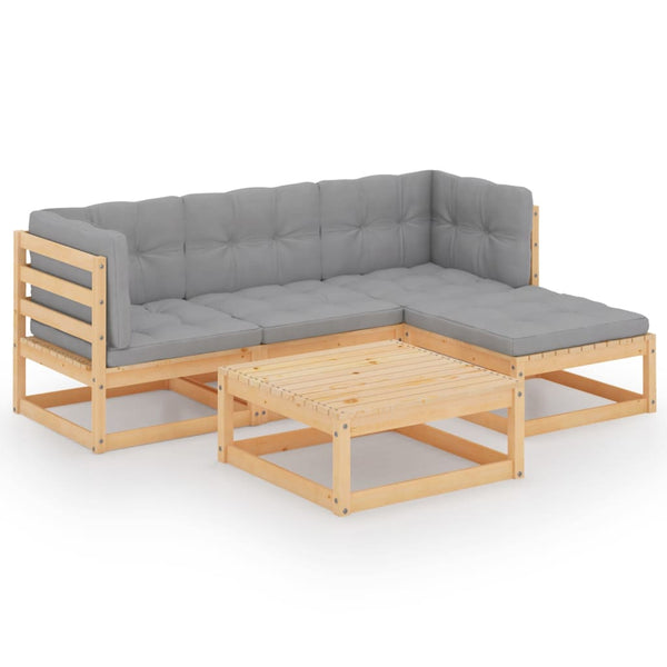 5-tlg. Garten-Lounge-Set mit Kissen Kiefer Massivholz