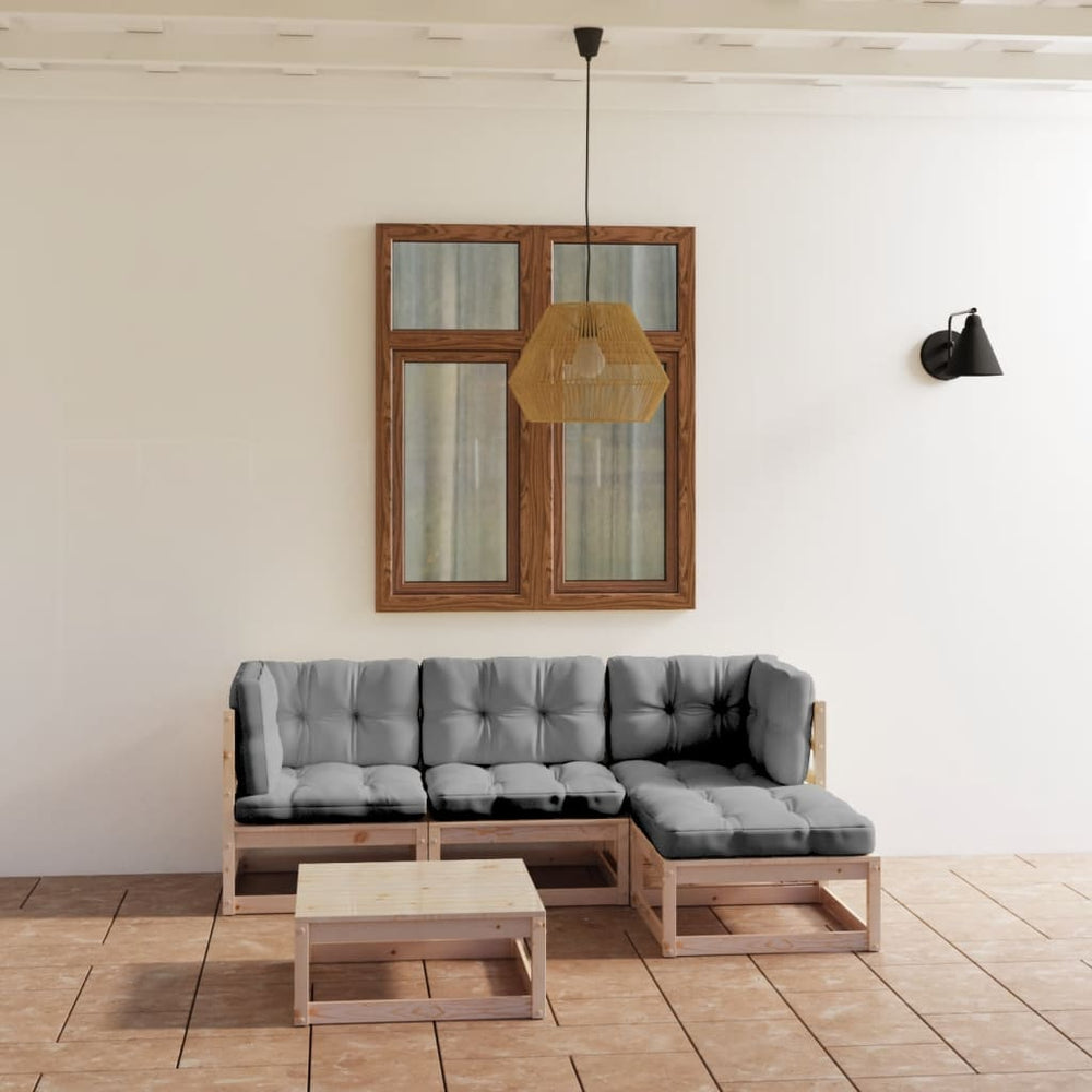 5-tlg. Garten-Lounge-Set mit Kissen Kiefer Massivholz