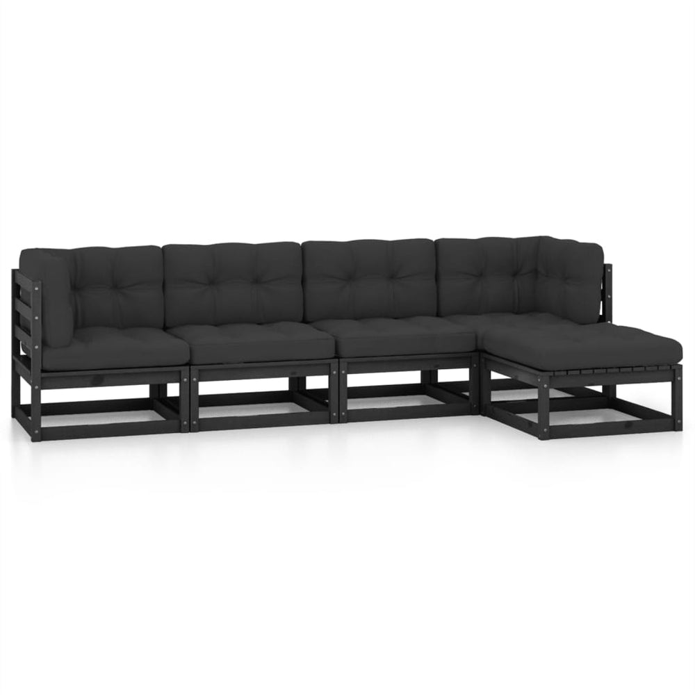 5-tlg. Garten-Lounge-Set mit Kissen Massivholz Kiefer