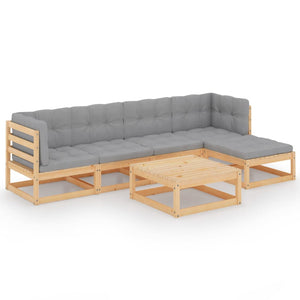 6-tlg. Garten-Lounge-Set mit Kissen Kiefer Massivholz