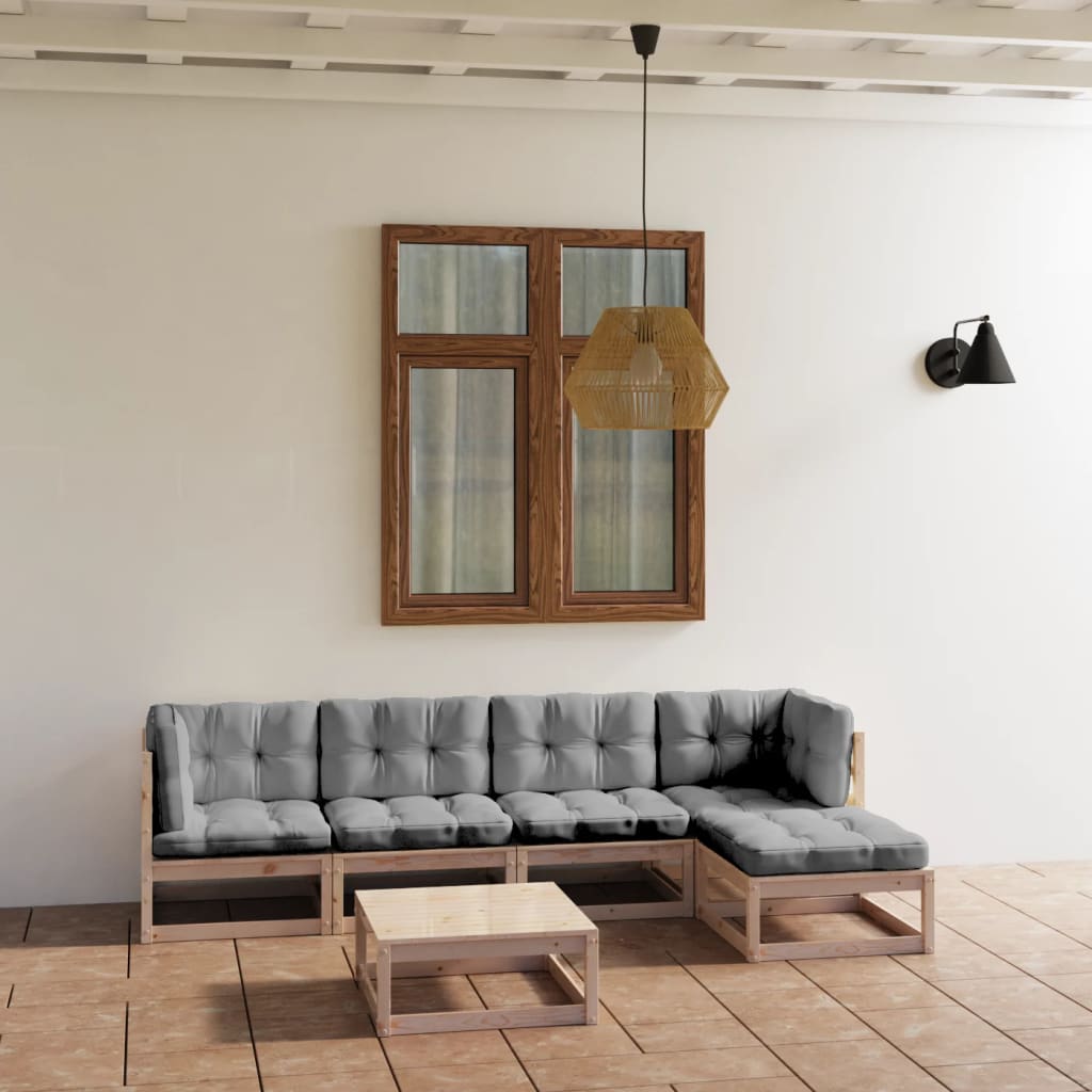 6-tlg. Garten-Lounge-Set mit Kissen Kiefer Massivholz