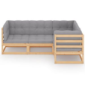4-tlg. Garten-Lounge-Set mit Kissen Kiefer Massivholz