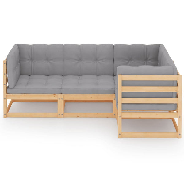 4-tlg. Garten-Lounge-Set mit Kissen Kiefer Massivholz