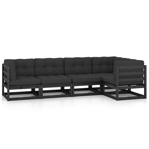 5-tlg. Garten-Lounge-Set mit Kissen Massivholz Kiefer