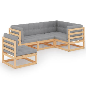 vidaXL Ensemble de salon de jardin 5 pcs avec coussins Bois de pin massif