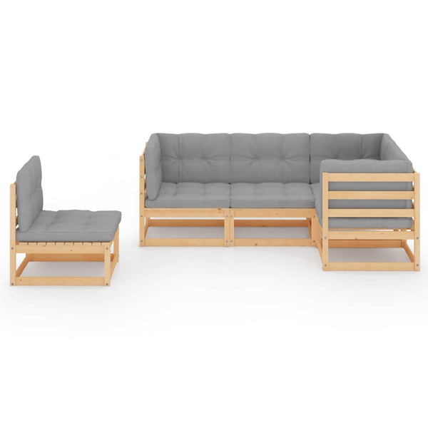 vidaXL Ensemble de salon de jardin 5 pcs avec coussins Bois de pin massif