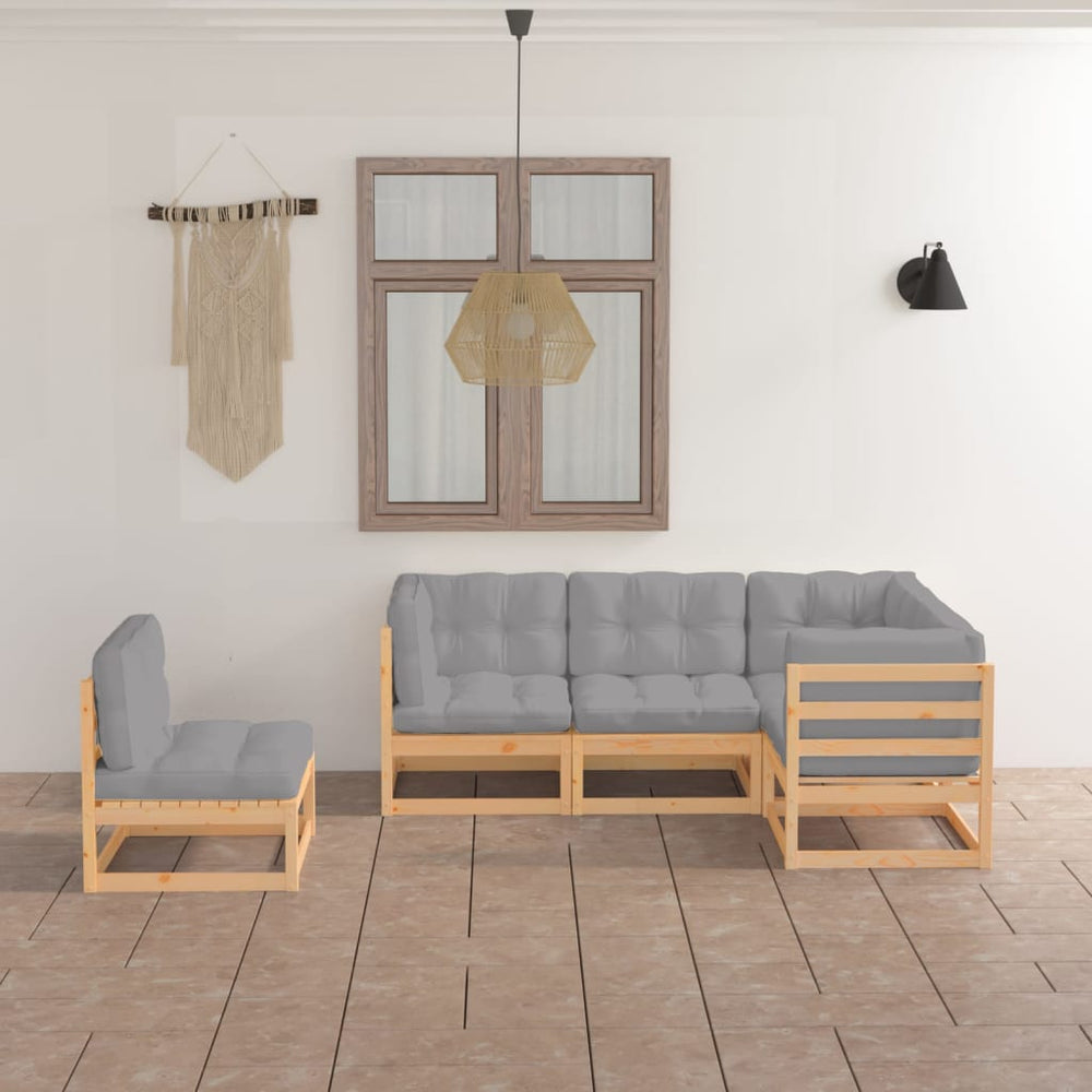 5-tlg. Garten-Lounge-Set mit Kissen Kiefer Massivholz