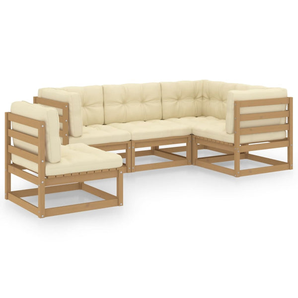 vidaXL Ensemble de salon de jardin 5 pcs avec coussins Bois de pin massif
