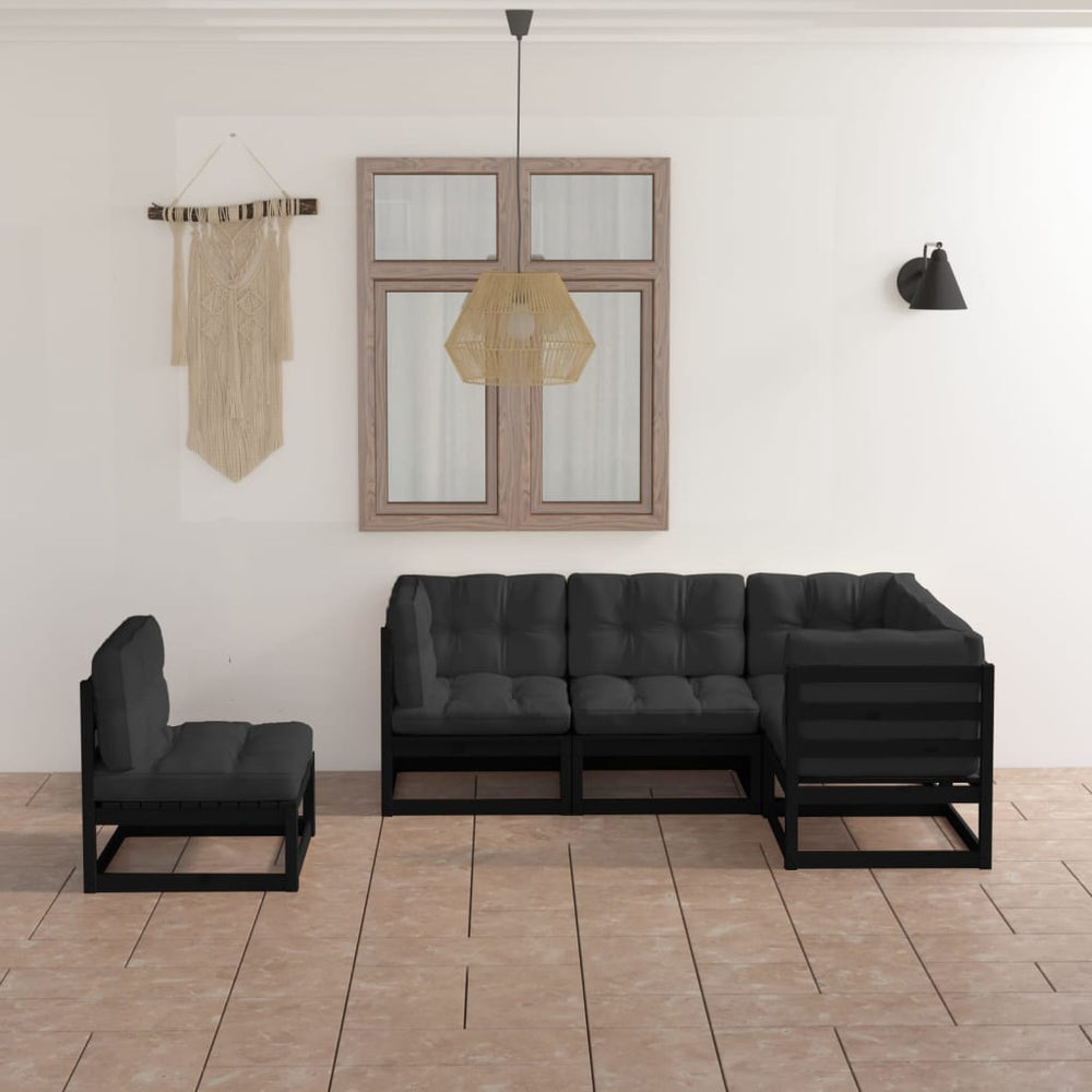 5-tlg. Garten-Lounge-Set mit Kissen Massivholz Kiefer
