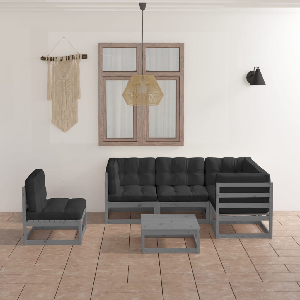6-tlg. Garten-Lounge-Set mit Kissen Kiefer Massivholz