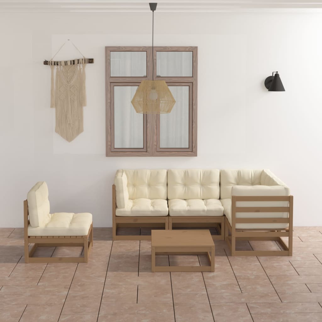 6-tlg. Garten-Lounge-Set mit Kissen Kiefer Massivholz
