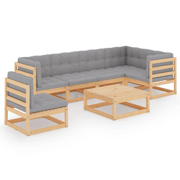 7-tlg. Garten-Lounge-Set mit Kissen Massivholz Kiefer