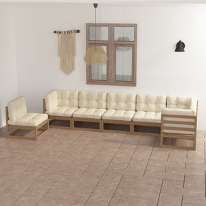 7-tlg. Garten-Lounge-Set mit Kissen Massivholz Kiefer