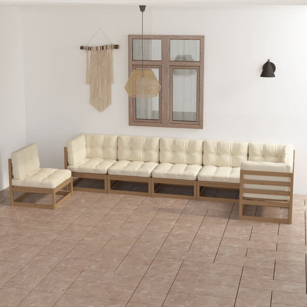 7-tlg. Garten-Lounge-Set mit Kissen Massivholz Kiefer