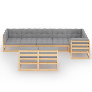 8-tlg. Garten-Lounge-Set mit Kissen Massivholz Kiefer