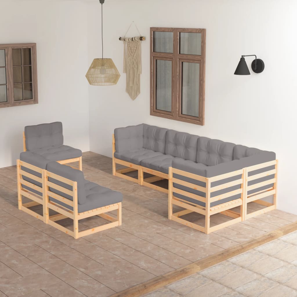 8-tlg. Garten-Lounge-Set mit Kissen Massivholz Kiefer